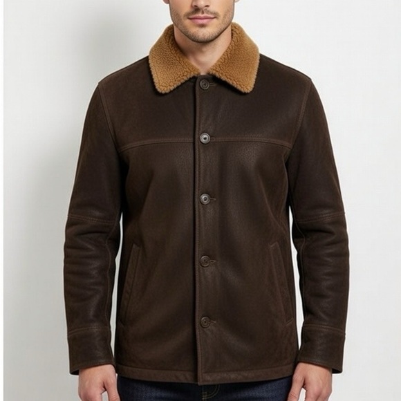 D&G Dark Brown Leather Winter Jacket with Fur Collar, Size L